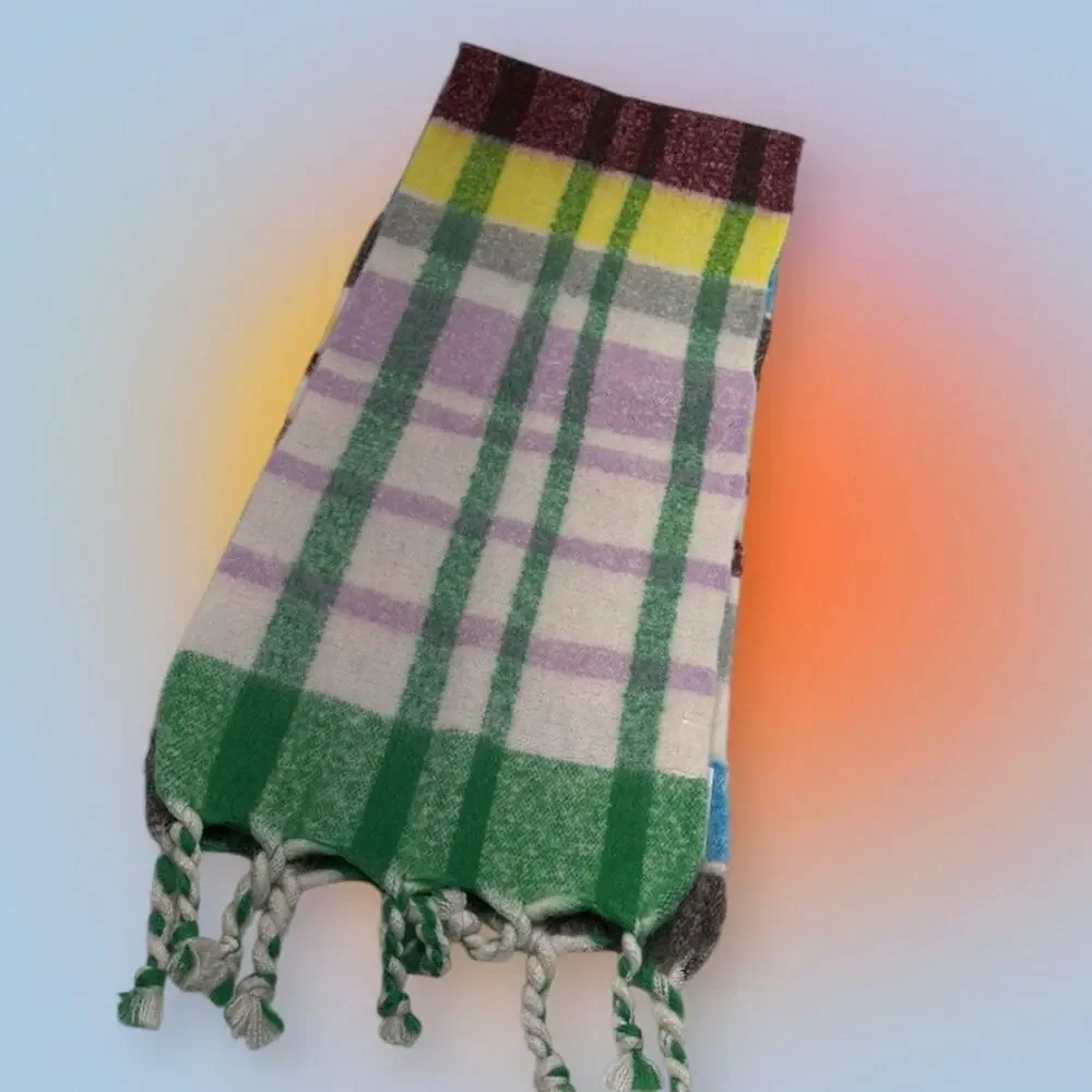 Colorful Plaid Scarf with Fringe